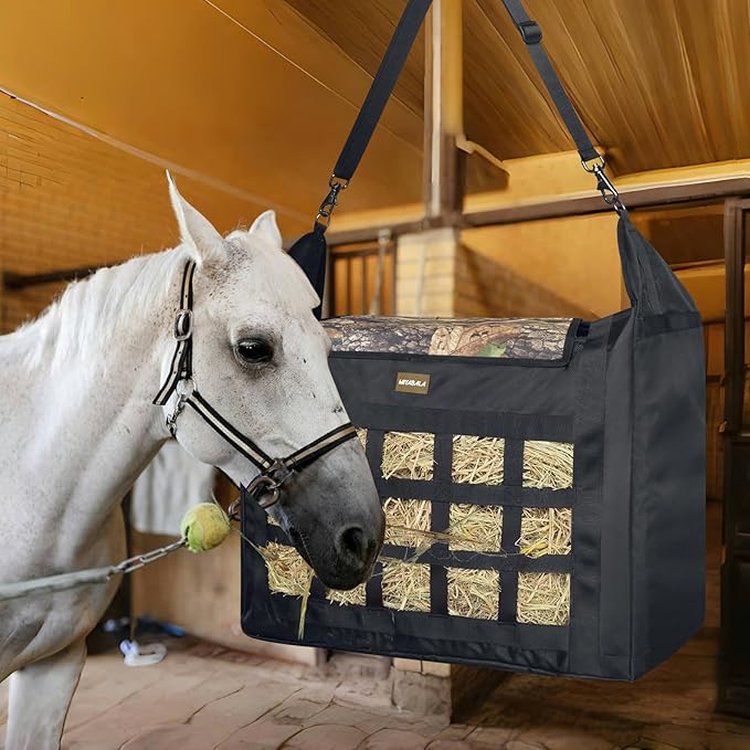 Hay Bag for Horses,Slow Feeder for Horse/Donkey/Goat, Premium 1680D Oxford Cloth,Easy to Fill and Hang with Extra Large Opening（Camo）