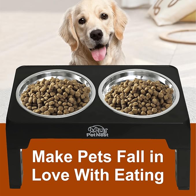 PETNEST Adjustable Elevated Dog Bowls with Two Stainless SteelBowls | Food Bowl Stand for Small, Large Breed | Raised Food Feeder | Raised Pet Bowls | Dog Bowls Elevated Stand 4 Adjustable Heights