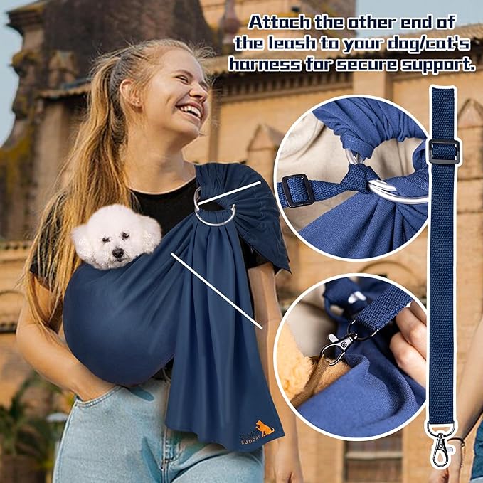 Dog Sling Carrier for Small Dogs,Carrying Wrap Anti-Anxiety Cat Sling,Adjustable Pet Sling (Light Blue) (Navy Blue)