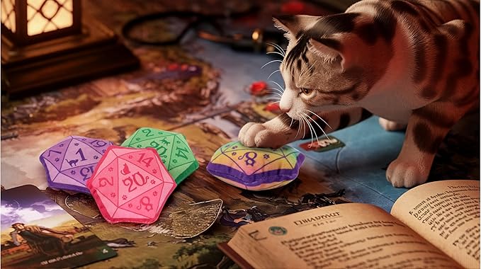CiyvoLyeen D20 Dice Catnip Toy, DND Interactive Cat Toy Gifts for Role Playing Tabletop Game Soft Plush Funny Cute Kitten Teething Chew Pet Supplies Cat Lover Witchy Gift Idea Dnd Accessories Set of 5