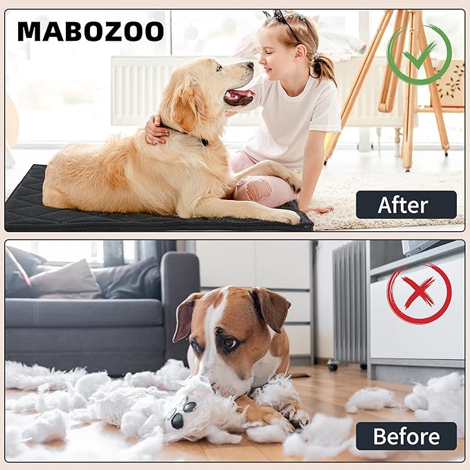 MABOZOO Indestructible Dog Bed, Chew Proof Crate Pad for Aggressive Chewers, Machine Washable Quilted Mat, Durable for Small and Medium Dogs, Black Kennel Pad (18x29 in)