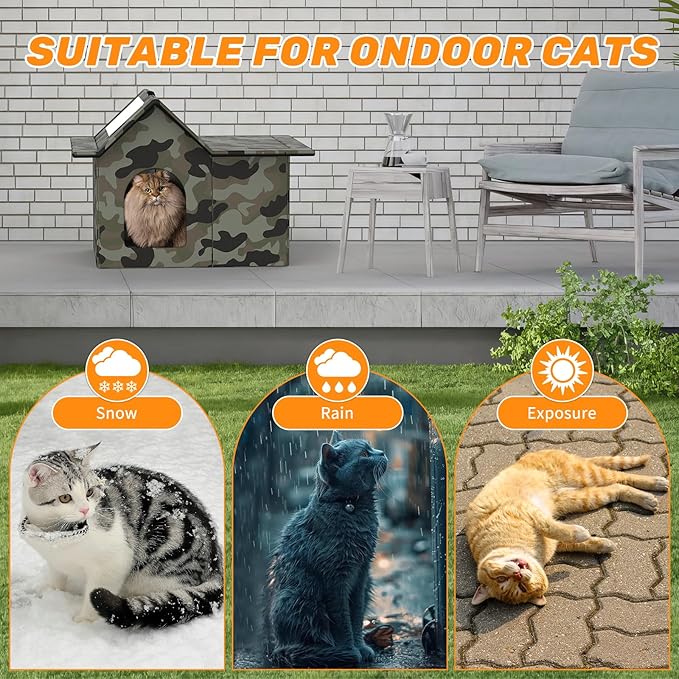 Outdoor Cat House Weatherproof, Large Feral Cat House for Winter, Collapsible Outdoor Cats Shelter in Winter with Door and Soft Mat, Easy to Assemble (Green)