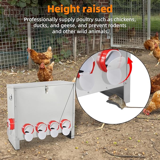 XKV Metal Automatic Chicken Feeder 90LBS with 10 Ports,No Feed Waste,All Seasons Support,Weather-Resistant and Animal-Proof,Suitable for Chicken,Geese,Ducks,Turkeys,Quails