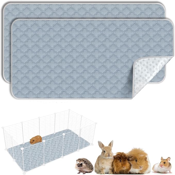 Washable Guinea Pig Cage Liner - 2 Pack Reusable Washable Pee Pads，Waterproof Guinea Pig Bedding for Small Animal - Rabbit Bunny Hamster Puppy (Light Grey, 24" X 47" - 2 Pack)