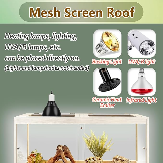 PROLEE Bearded Dragon Tank,81 Gallon Tempered Glass Reptile Tank with Mesh Roof and Front Sliding Door, Anti-Scratch Lizard Tank,Spacious Reptile Enclosure for Snakes,Lguanas, Chameleons(Oak)