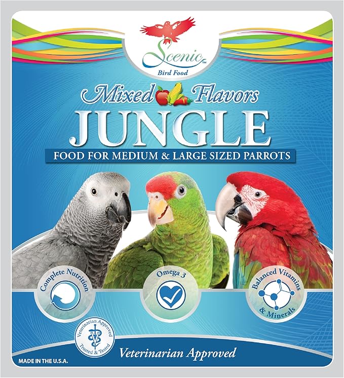 Scenic Mix Jungle Premium Parrot Food - Apple, Natural Flavors, High Protein, Low Iron Bird Pellets for Large Parrots, Macaw Food, Cockatoo & African Grey Parrots, Omega 3, Vitamins, Minerals, 1 LB