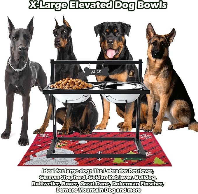 SHAINFUN Christmas Elevated Dog Bowls for Large Breeds with Mat, Adjustable Height, Tall Raised Dog Food Water Bowl Stand Gift for Dogs