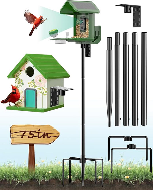Bird Feeder Pole – 75 Inch Height Bird House Pole with 1-Inch Dia Heavy Duty for Birdfeeders, Feeding Stand with Mount Kit for Outdoor, Slip-Fit Connection