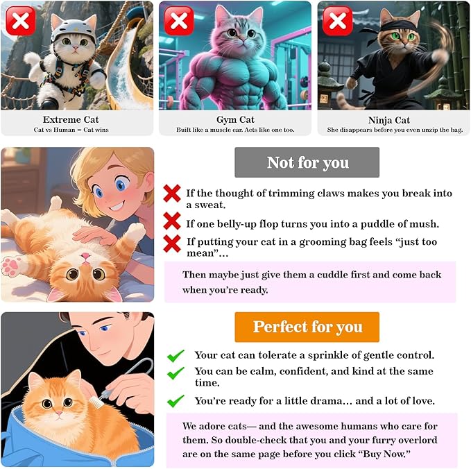 Cinf Cat Nail Clipping Cleaning Grooming Restraint Bag No Scratching Biting for Bathing Nail Trimming Injecting Examining(Black,L)