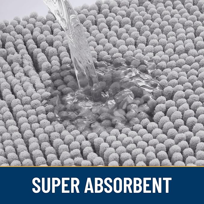 Smiry Dog Door Mat for Muddy Paws 70x24, Absorbs Moisture and Dirt Doormat, Non-Slip Washable Quick Dry Chenille Front Door Mat Indoor Entrance, Entryway Carpet for Inside Floor, Light Grey