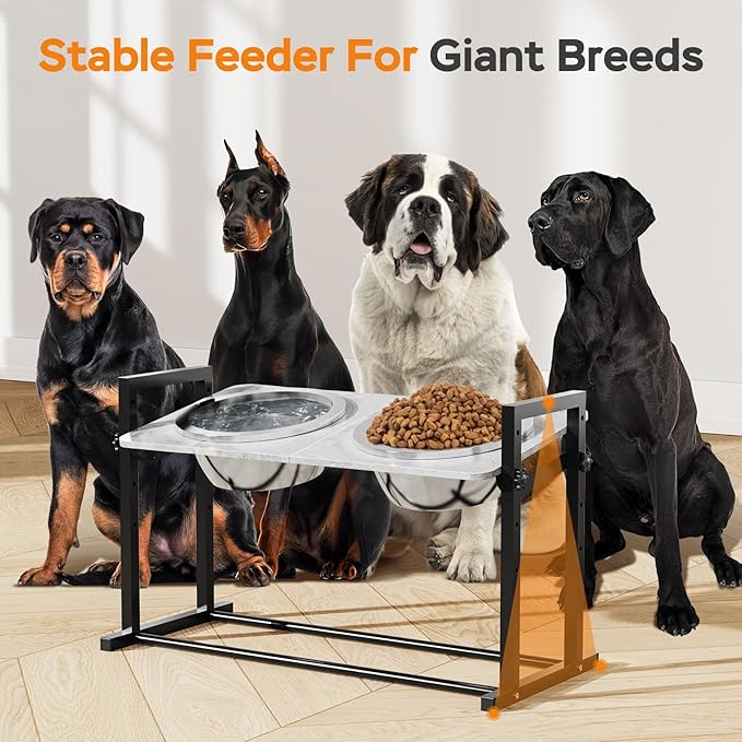 Elevated Dog Bowls for Extra Large Dogs, 4 Height Adjustable Tilted Raised Dog Bowl Stand with 2 Stainless Steel 3L Bowls, 16.1" Tall Dog Feeder for Giant Breed