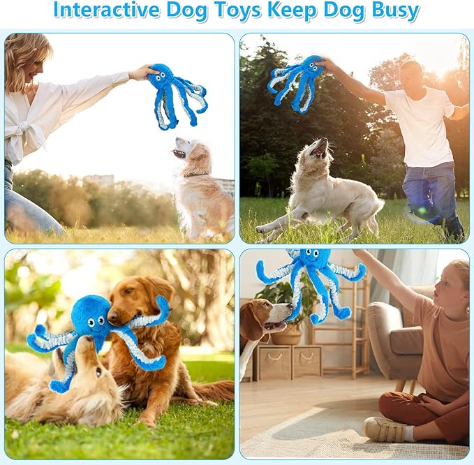 Dog Toys with Crinkle Paper- Octopus Stuffed Dog Squeak Toy Interactive Tug of War Puppy Toys for Small, Medium, Large Dogs