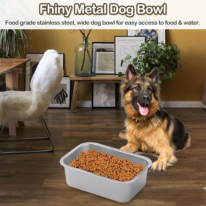 Fhiny 2 PCS Large Stainless Steel Dog Bowl, 1.2 Gallon Large Capacity Metal Dog Food & Water Bowls for Medium, Large, X-Large Dogs Indoor & Outdoor Universal Dog Bowl Dishwasher Safe