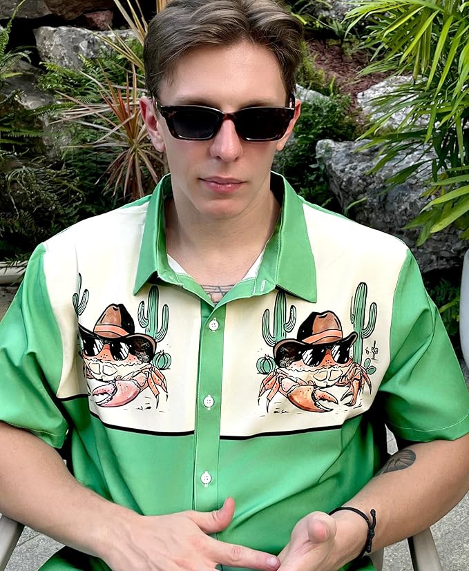 Men’s Hawaiian Shirt Western Cowboy Symmetrical Print Short Sleeve Button Down Casual Beach Holiday Summer Shirt