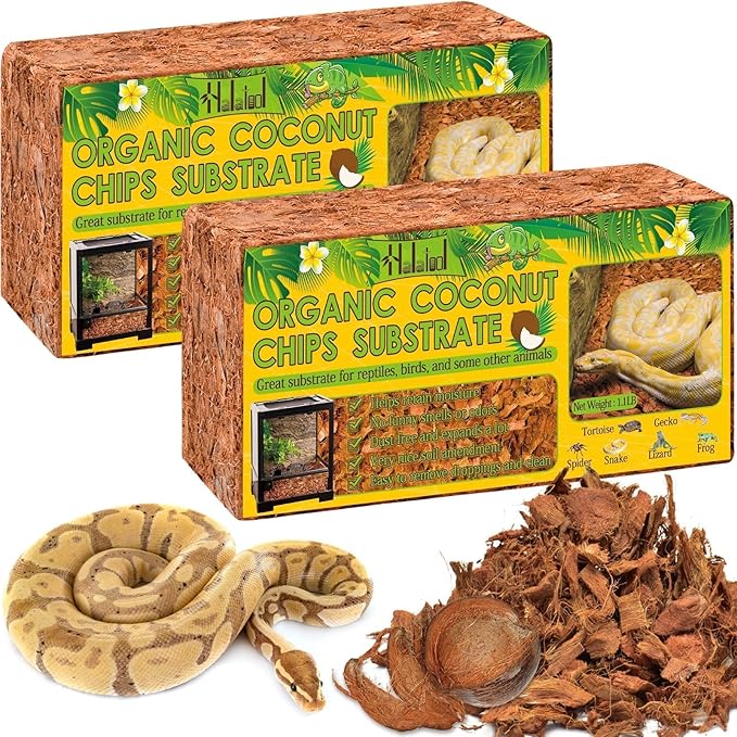 Halatool 2Pack Snake Bedding Natural Coconut Chips Substrate Coco Husk for Reptiles Tank Terrarium Substrate for Ball Python Frog Gecko Hermit Crab Tortoise