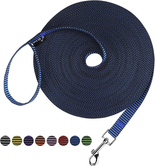 Hi Kiss Dog/Puppy Obedience Recall Training Agility Lead - 15ft 20ft 30ft 50ft 100ft Training Leash - Great for Training, Play, Camping, or Backyard(50ft,Black_Blue)