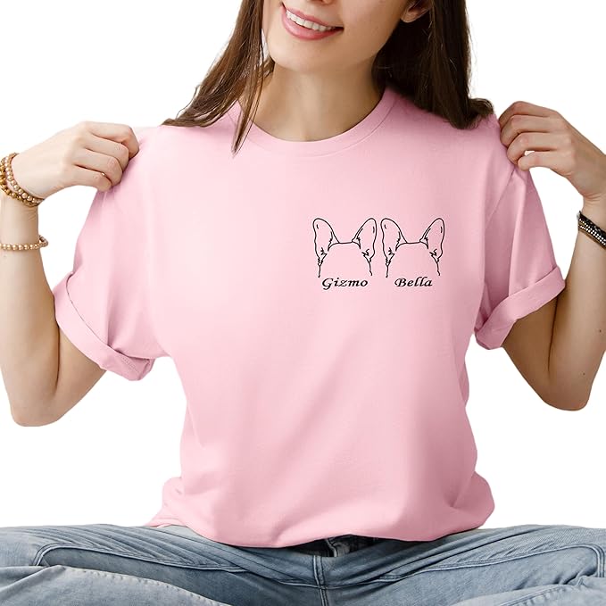 Custom Dog Mom Shirt for Women Pet Ears Sweatshirt with Name Unique Puppy Line Art Cute Dad Hoodie for DogDad Owner Lover