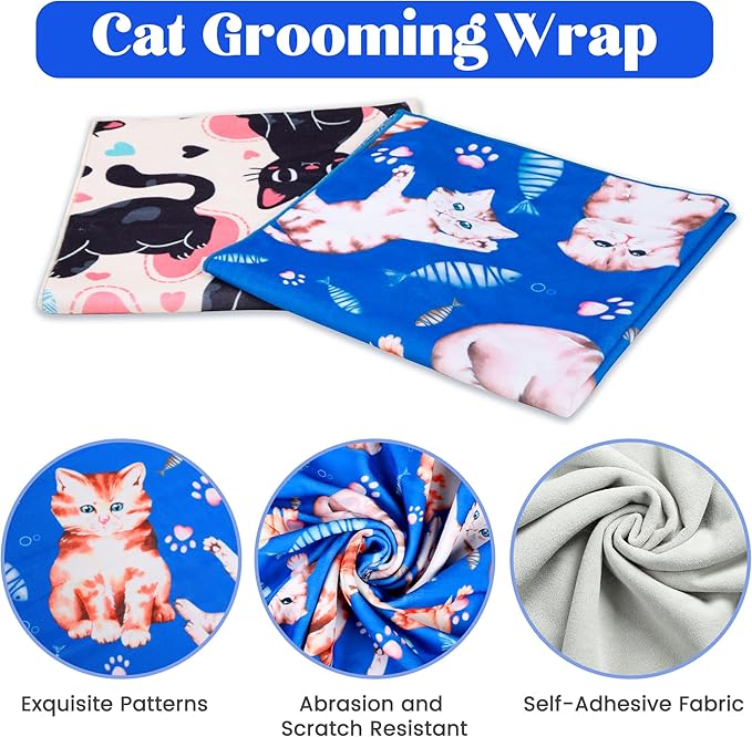 35.4“ Cat Wrap for Cutting Nails Self-Adherent Fabric Cat Wrap for Grooming Cat Restraint for Nail Clipping Anti-Escape Cat Calming Wrap Within 22lbs