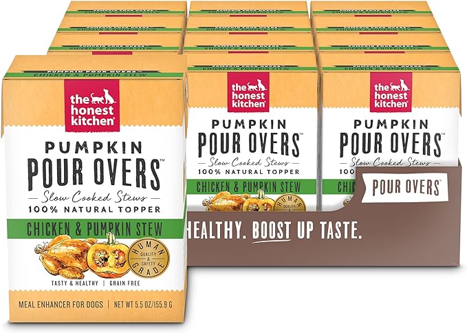 The Honest Kitchen Pumpkin POUR OVERS Wet Toppers for Dogs (Pack of 12), 5.5 oz - Chicken Stew
