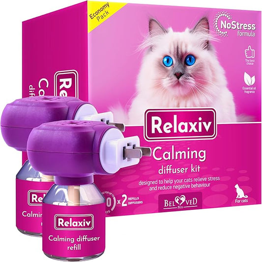 Beloved Pets Cat Calming Diffuser & Pet Anti Anxiety Products - Feline Calm Pheromones Plug in & Cats Stress Relief Comfort Helps with Pee, New Zone, Aggression (2 Pack (2 Diffusers + 2 Refills))