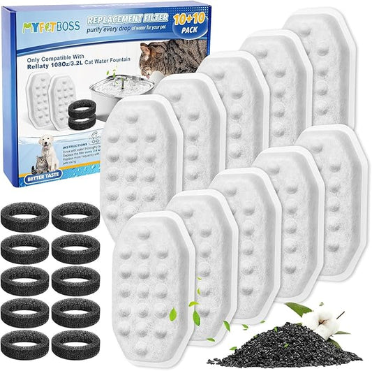 Cat Water Fountain Filter Replacement Compatible with Rellaty Stainless Steel 108oz/3.2L Automatic Pet Fountain Dog Water Dispenser, 4+4 Pack