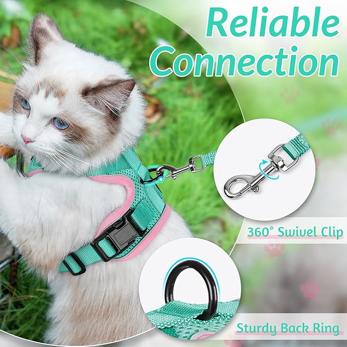 rabbitgoo Cat Harness and Leash for Walking, Escape Proof Soft Adjustable Vest Harnesses for Cats, Easy Control Breathable Reflective Strips Jacket, Pink&Light Green, XS