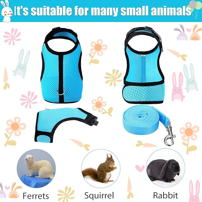 SATINIOR 2 Pieces Bunny Rabbit Harness with Leash Cute Adjustable Buckle Breathable Mesh Vest for Kitten Puppy Small Pets Animal Walking Accessories