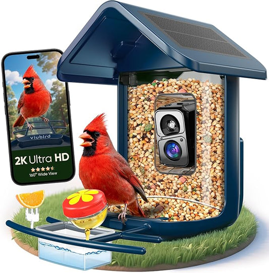 Bird Feeder with Camera Solar Powered - Smart Bird Feeder Camera 2K HD Live Stream, 5MP Photos, AI Identification for Backyard, 2.4Lb Large Capacity, Gifts for Mom Dad