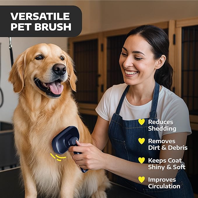 Hertzko Self Cleaning Slicker Brush for Cats & Dogs – Grooming Tool for Shedding Long & Short Hair – Retractable Bristles – Easy-Clean Cat & Dog Deshedding Brush, Painless Detangling - Black