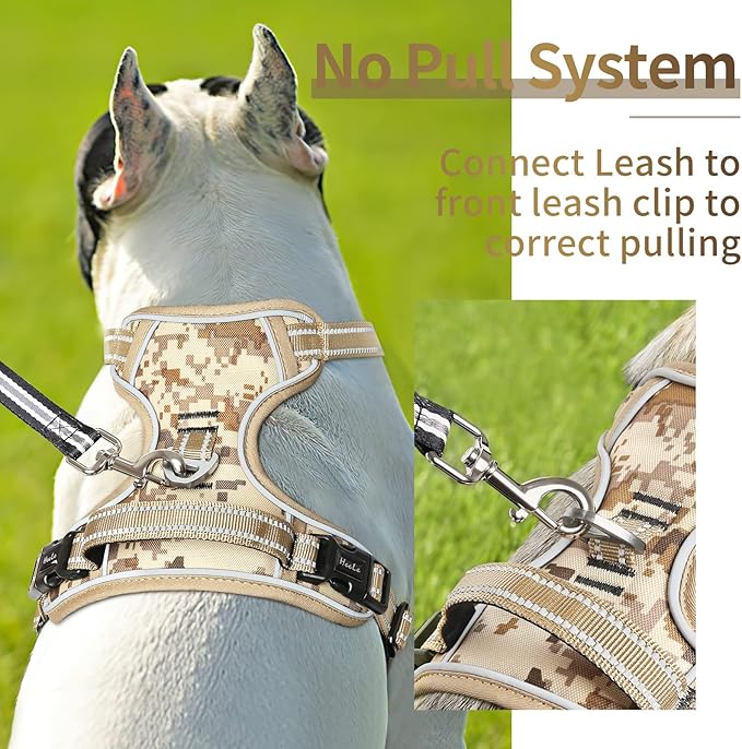 HEELE Dog Harness, No Pull Adjustable Padded Reflective Harness for Small Medium Large Dogs with Handle for Walking Training, Camo Tan, XL