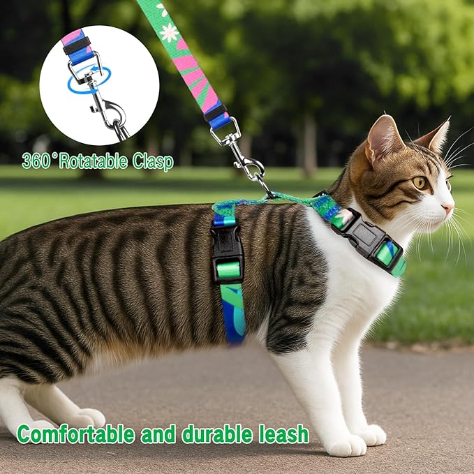 Cat Harness and Leash Set, Escape Proof Cat Harness, Comfortable Soft Lightweight Cat Leash, Use Safe and Easy, Outdoor Walking Travel Kitten Harness for Small Medium Large Cats