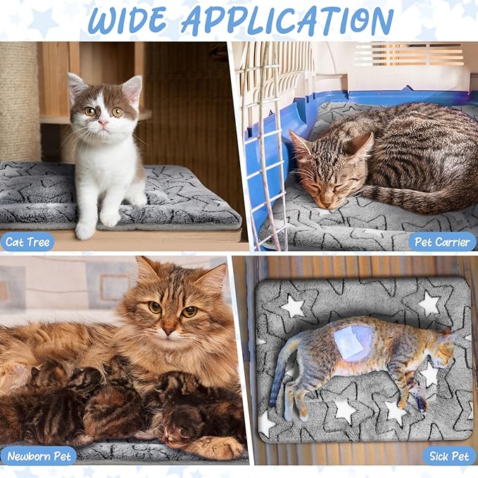 VitalCozy 2 Pack Self Warming Cat Mat Self Heating Pad Bed Reversible Machine Washable Reflects Body Heat Warm Thermal Pet Pad Crate Blanket for Feral and Indoor Cat(Double Star,20'' X 30'')