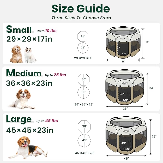 Love's cabin Pet Puppy Dog Playpen, Large Dog Tent Crates Cage Indoor/Outdoor, Portable Playpen for Cat, Foldable Pop Up Dog Kennel Playpen with Carring Case, Removable Zipper Top, Khaki