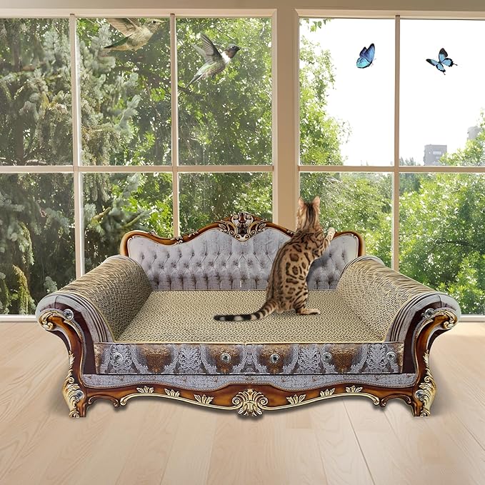 Luxury Cardboard Cat Scratcher Sofa Couch Bed, Couch Shaped Scratching Board, Scratch Lounge with Catnip, Cat Scratcher for Indoor Cats Grey