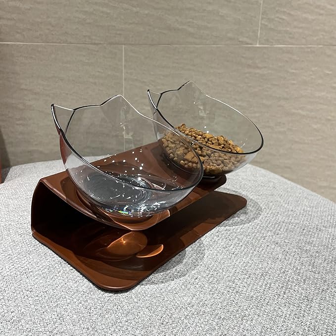 Luck Dawn Double Elevated Pet Bowls with Raised Stand, 15 Tilted Bowl Design, Neck Guard Stand, Raised Food and Water Feeder for Cats or Small Dogs