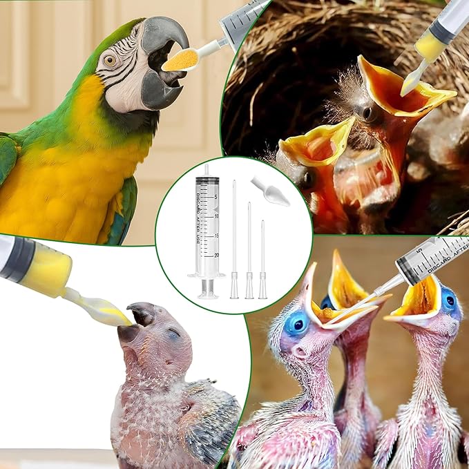Baby Bird Feeding Syringe Kit – 5 Pack 20ml Plastic Syringe Set, Feeding Tubes and Spoon, Reusable Feeding Syringe for Birds, Rabbits, Kittens and Small Pets