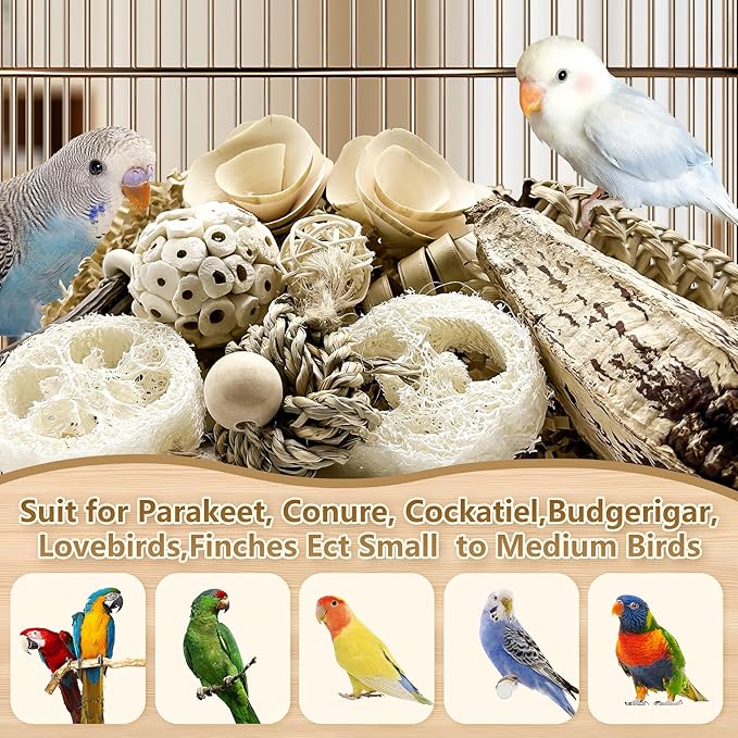 Natural Bird Toy Foraging Parrot Shredding Toys Box Conure Chewing Toys for Cockatiel Lovebird Parakeet Budgie Small-Medium Birds (Nature Color)