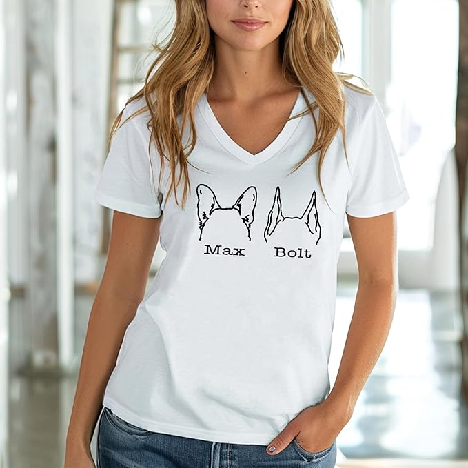Custom Dog Mom Shirt for Women Pet Ears Sweatshirt with Name Unique Puppy Line Art Cute Dad Hoodie for DogDad Owner Lover