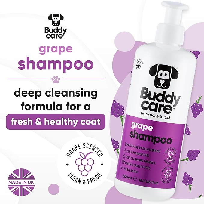 Grape Scented Puppy Shampoo by Buddycare | For Smelly Dogs from 8 Weeks | Aloe Vera & Pro Vitamin B5 (16.90oz)