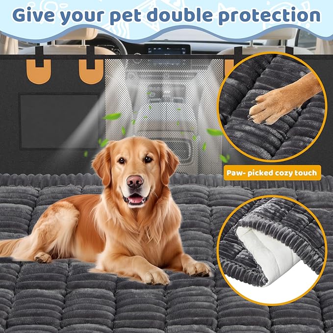 Backseat Dog Bed Mat for Car: 23.6" x 52" Non-Slip Dog Bed for Back Seat - Soft and Comfortable Dogs Blanket - Washable Travel Pet Mat Seat Protector Fit for Back Seat Cover, Grey