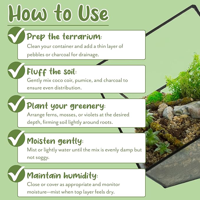 Soil Sunrise Terrarium Potting Soil Mix (4 Quarts) w/Blended Filtering Charcoal Custom Made for Terrariums