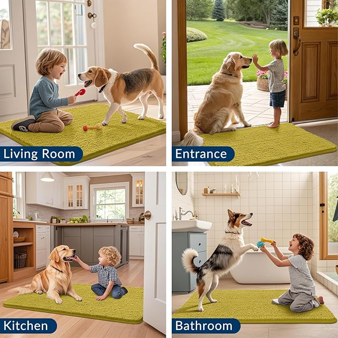Smiry Dog Door Mat for Muddy Paws 30x20, Absorbs Moisture and Dirt Doormat, Non-Slip Washable Quick Dry Chenille Front Door Mat Indoor Entrance, Entryway Carpet for Inside Floor, Mustard Yellow
