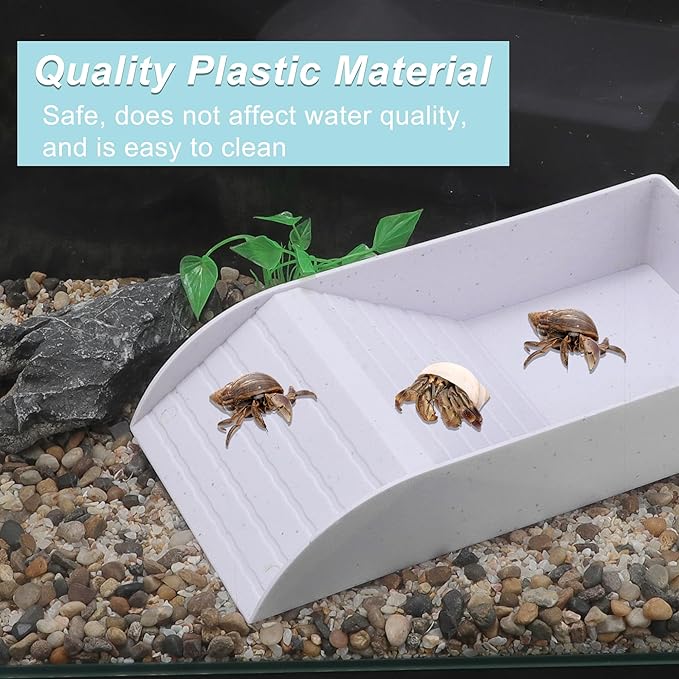 Tortoise Food Dish with Ramp, Plastic Reptile Water Bowl, Tortoise Water Pool, Reptile Climbing Ramp for Turtles Lizards, 12.01"x5.91"x2.36", White