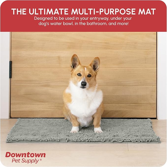 My Doggy Place Microfiber Dog Mat for Muddy Paws, 31" x 20" Light Gray - Absorbent and Quick-Drying Dog Paw Cleaning Mat, Washer and Dryer Safe - Non-Slip Rubber Backed Dog Floor Mat, Medium