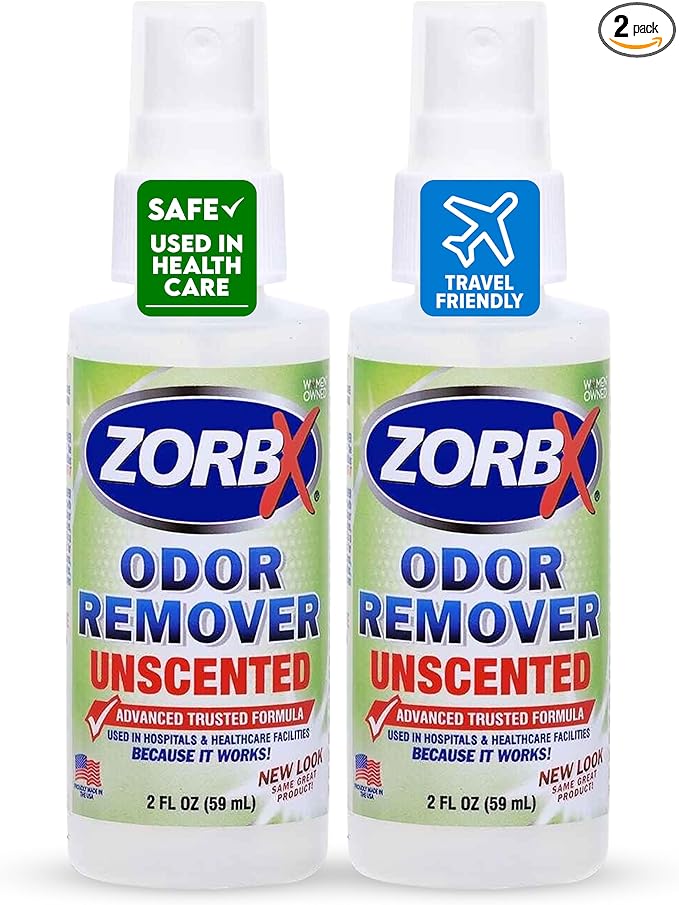 ZORBX Unscented Odor Eliminator for Strong Odor 2 Fl Oz, Pack of 2 - Used in Hospitals & Healthcare Facilities - Advanced Formula, Fast-Acting Odor Remover Spray for Dog, Cat, House & Carpet