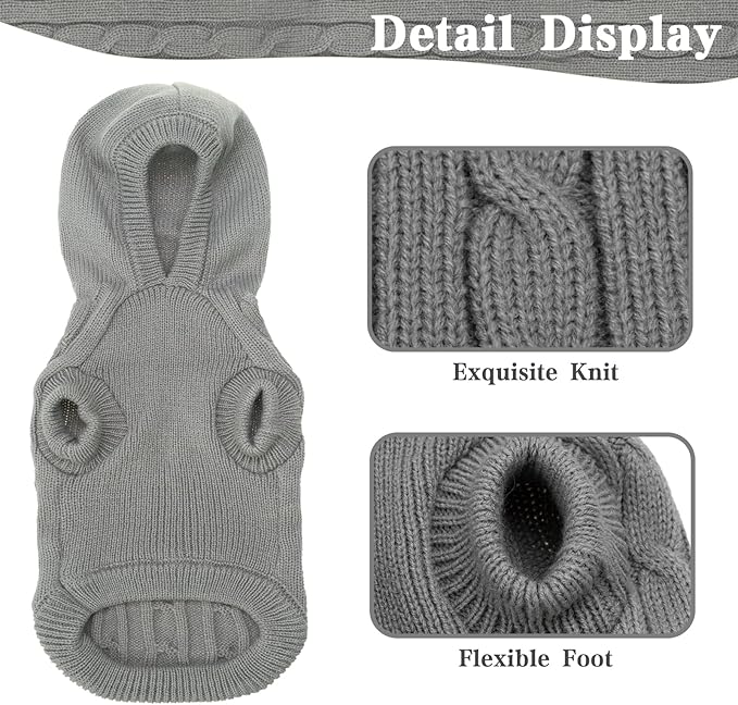 PUPTECK Winter Dog Cat Sweater - Cold Weather Clothes for Kitties & Small Dogs Indoor Outdoor Walking Warm (Grey, M: Chest Girth 13.8”, Back Length 14”)