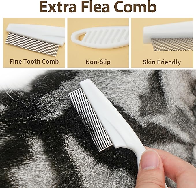 Prime Pets Pet Grooming Kit, Slicker Brush & Fine-Comb for Deshedding and Dematting Long Short Hair Cats Dogs, Gentle Grooming Tools for Rabbits Ferrets with Storage Box