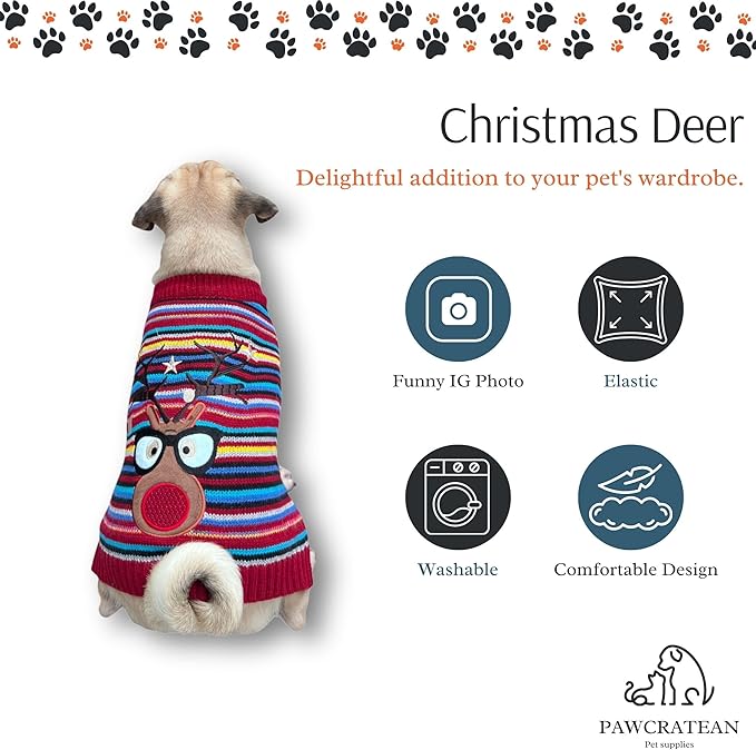 Cute Sweater for Dogs and Cats Soft Flannel Pet Outfit Warm and Cozy Animal Hoodie Small to Large Pet Clothes for Halloween Parties and Everyday Wear (Medium, Colorful Deer)