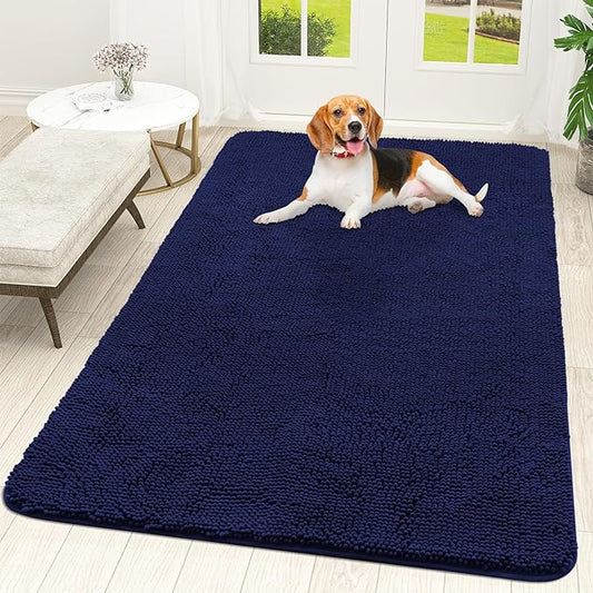 OLANLY Dog Door Mat for Muddy Paws 70x46, Absorbs Moisture and Dirt, Absorbent Non-Slip Washable Doormat, Quick Dry Chenille Mud Mat for Dogs, Entry Indoor Entryway Carpet for Inside Floor, Navy Blue