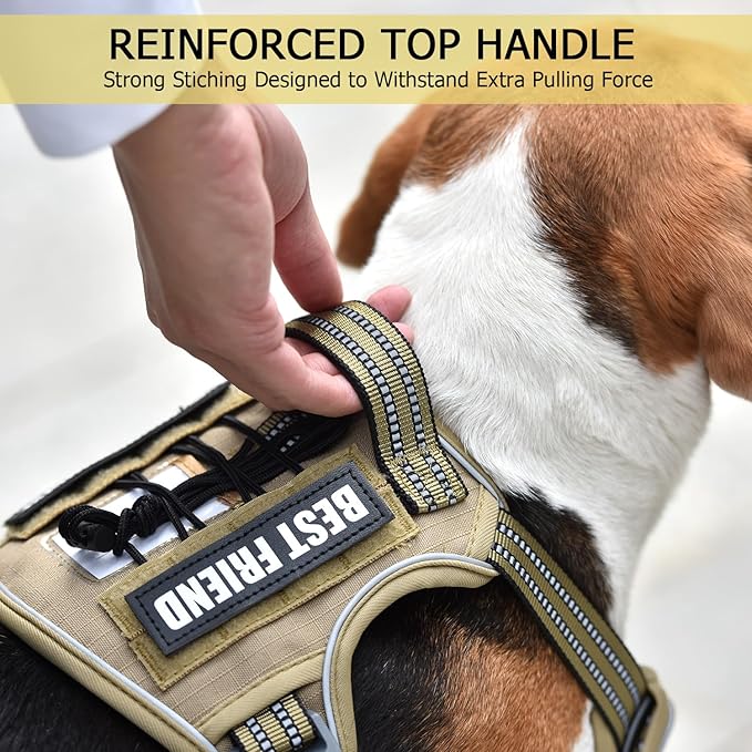 PET MARVEL Tactical Dog Harness for Medium Size, No Pull Military Dog Vest with Easy Control Handle, Molle Hoop & Loop, Adjustable Reflective Reinforced Stich for Walking Training, Brown